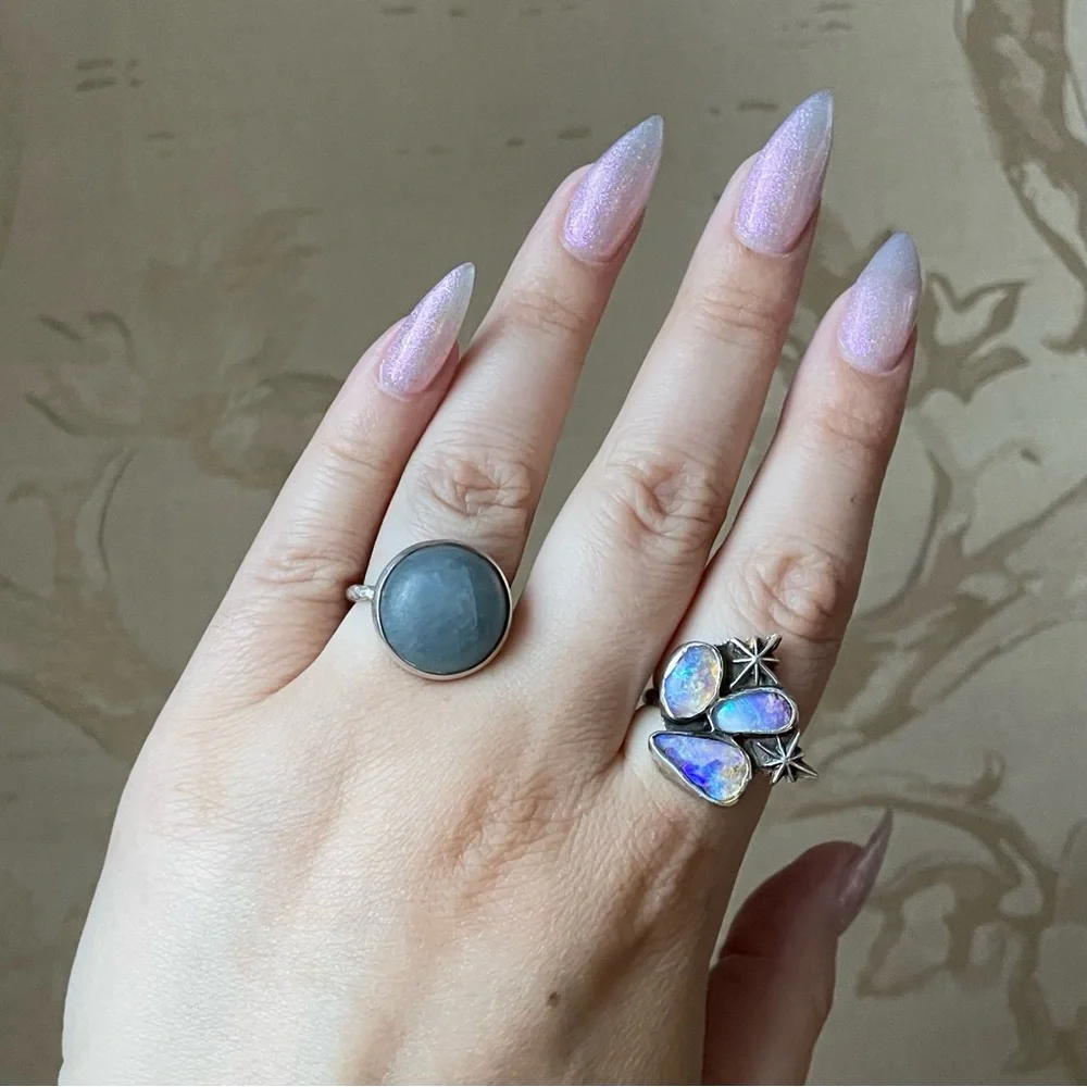 Matte Aquamarine Sterling Silver Ring with textured band 925